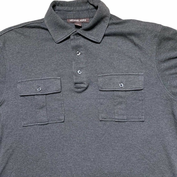 Michael Kors Gray Button Up Polo Shirt Medium EUC - Picture 2 of 7